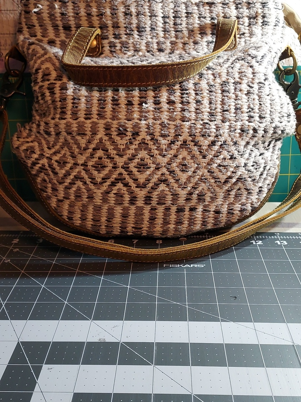 Woven Patterned Tote Bag with Gold Handles